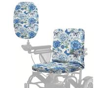 Wanyint Electric Wheelchair Seat Cover with Elastic Band Universal Size Mobility Scooter Seat Slipcover with Adjustable Buckle for Indoor & Outdoor Use, Butterfly Boho Flower Blue