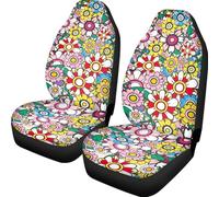 Wanyint Front Car Seat Cover Set of 2, Universal Soft Seat Protection Auto Interior Accessories Decoration for Men Women, Hippie Flower Colorful