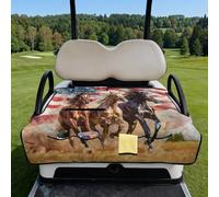 Wanyint Golf Cart Seat Cover Blanket with Fold-Away Design, Universal Golf Accessories with 4 Pockets Patriotic Decor, Fit for EZGO Club Cars and More, Horse American Flag