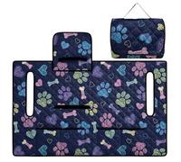 Wanyint Golf Cart Seat Cover Towel Blanket Foldable Design for Easy Transport, Suitable for Most Two-Seater Carts, Quilted with 4 Front Pockets, 51.2x30.3 Inch, Paw Bone Heart Navy Blue