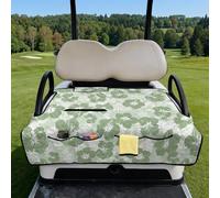Wanyint Golf Cart Seat Cover Towel with Foldable Design and Carry Handle, Universal 51.2"x30.3", Comfort Quilted Polyester, 4 Front Pockets, Easy to Clean, Green Hibiscus Palm Leaf