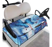 Wanyint Golf Cart Seat Cover with Pockets Soft Breathable Quick Dry Golf Cart Towel Blanket Fits for EZGO Yamaha Club Cars and More 2 Person Seats, Butterfly Marble Blue