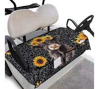 Wanyint Golf Cart Seat Cover with Pockets Washable Golf Cart Seat Blanket for All Weather Universal Fit for EZGO Yamaha Club Cars, 133 x 82 cm, Highland Cow Sunflower Black Leopard Print