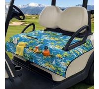 Wanyint Golf Cart Seat Towel Blanket Cover with Handle for Folded Carrying and Storage, Quilted Padding, 4 Storage Pockets, Compatible with Most 2 Seat Cart, Blue Yellow Palm Floral