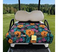 Wanyint Golf Cart Seat Towel Cover, Foldable with Carry Handle, Universal Fit for Most 2-Seater EZGO/Club Car, Quilted with 4 Front Pockets, Washable, Tropical Hibiscus Leaf Orange