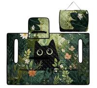 Wanyint Golf Cart Seat Towel Quilted Protective Cover with Carrying Handle, Universal Fit 51.2x30.3 Inch, 4 Front Pockets, Fits for Most 2 Seats Club Car, Cute Cat Flower Leaf