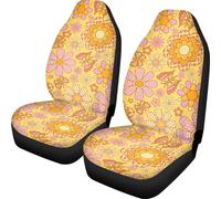 Wanyint Hippie Flower Butterfly Yellow Car Seat Cover Soft Front Car Seat Protector for Women Washable Easy to Install Boho Daisy Floral Auto Accessories Decor
