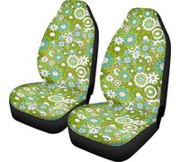 Wanyint Hippie Flower Car Front Seat Cover 2 Pack Universal Soft Boho Daisy Floral Auto Interior Accessories Decoration for Women, Green Cyan