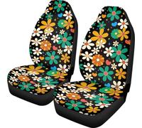 Wanyint Hippie Flower Car Front Seat Cover 2 Pack Universal Soft Green Yellow Black Boho Floral Auto Interior Accessories Decoration for Women Girls