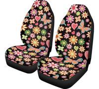 Wanyint Hippie Flower Car Seat Cover for Front Seats 2 Pack Breathable Boho Floral Butterfly Pink Front Seat Protection Accessories Universal Fit
