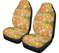 Wanyint Hippie Flower Car Seat Cover Front Protection Breathable Green Yellow Boho Daisy Floral Sea Protector Auto Accessories Universal Fit for SUV, Sedans, Van