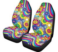 Wanyint Hippie Flower Car Seat Cover Front Seats Only, Boho Daisy Floral Automotive Interior Decor Vehicle Front Bench Cover for Women Men, Dark Blue