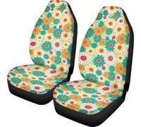 Wanyint Hippie Flower Car Seat Cover Front Seats Only, Breathable Boho Daisy Floral Auto Interior Accessories Decor Universal Fits, Teal Yellow