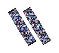 Wanyint Hippie Flower Lotus Blue Car Seat Belt Pads Soft Car Safety Seat Belt Strap Shoulder Pad for Women Men Breathable Soft Auto Safety Padding Cover, 2 Pieces