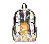 Wanyint Large Clear Backpack with Multiple Pockets, Heavy Duty Large PVC Transparent Bag 17 Inch College Backpack See Through Book Bag for Stadium Concert Beach, Lion Math Formula Hippie Floral