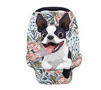 Wanyint Lovely Boston Terrier Flower Car Seat Covers for Babies,Nursing Cover Carseat Canopy,Baby Breastfeeding Cover,Multi Use Nursing Scarf,Infant Stroller Cover