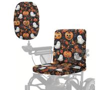 Wanyint Mobility Scooter Accessories Polyester Electric Wheelchair Seat Protector Halloween Decor Power Chair Seat Cover with Elastic Edge, 35" L x 18" W, Fall Pumpkin Ghost
