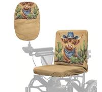 Wanyint Mobility Scooter Seat Cover for Elderly Disable, Dustproof Protector Accessories with Elastic Edge, Machine Washable Power Chair Seat Cover, Western Cowboy Highland Cow