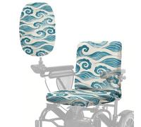 Wanyint Mobility Scooter Seat Cover for Elderly Disable, Dustproof Protector Accessories with Elastic Edge, Machine Washable Power Chair Seat Cover, Japanese Wave Teal