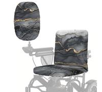 Wanyint Mobility Scooter Seat Cover Polyester Fabric Seat Protector with Adjustable Buckle & Elastic Band, Electric Wheelchair Cover for Indoor Outdoor, Black Gray Marble