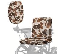 Wanyint Mobility Scooter Seat Cover Polyester Fabric Seat Protector with Adjustable Buckle & Elastic Band, Electric Wheelchair Cover for Indoor Outdoor, Brown Cowhide Cow Print