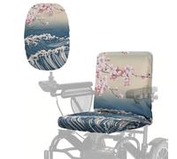 Wanyint Mobility Scooter Seat Cover Polyester Fabric Seat Protector with Adjustable Buckle & Elastic Band, Electric Wheelchair Cover for Indoor Outdoor, Japanese Cherry Blossom Wave