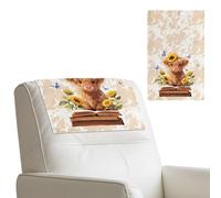 Wanyint Non-Slip Recliner Headrest Protector Faux Leather Washable Head Rest Covers for Recliner with Hook and Loop Straps for Sofa/Couch/Loveseat, 17x27 Inch, Highland Cow Sunflower Book, Set of 3