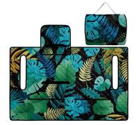 Wanyint Quilted Golf Cart Seat Blanket Cover, Includes Handle for Carrying When Folded, Universal Fit for EZGO Club Car 2-Seaters, 4-Pocket Design, Blue Green Monstera Leaf
