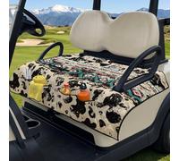Wanyint Quilted Golf Cart Seat Cover, Folds Design with Handle for Easy Carry, Universal Fit 51.2x30.3 Inch for EZGO Club Car 2-Seater, 4 Front Pockets, Retro Aztec Cow Print