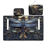 Wanyint Quilted Seat Cover for Golf Carts, Includes Carry Handle for Bag-Style Folding, Universal Fit Most 2-Seaters, 4 Storage Pockets, for Golfers, Retro Dragonfly Leaf