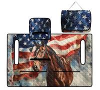 Wanyint Quilted Seat Cover for Golf Carts, Includes Carry Handle for Bag-Style Folding, Universal Fit Most 2-Seaters, 4 Storage Pockets, for Golfers, Brown Horse American Flag