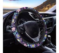 Wanyint Soft Elastic Car Steering Wheel Cover for Women, Universal 15 Inch Anti-Slip Easy to Install Auto Accessories, Hippie Flower Lotus Violet Blue