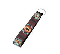 Wanyint Southwest Native American Keychains with Keyrings Navajo Indian Tribal Geometry Red Aztec Stripe Stylish Badge Lanyards Polyester Car Lanyard with Metal Ring Car Keys Holder