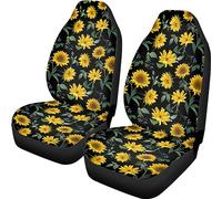 Wanyint Sunflower Print Novelty Car Seat Cover Full Set of 2pc Thin Front Seat Cover Set Vintage Flower Style Auto Interior Accessories Decor for Most Cars