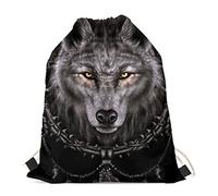 Wanyint Tribal Gray Wolf Animal Print Gym Drawstring Backpack Dream Catcher Wild Life Sports Sackpack School Daily Sack