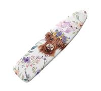 Wanyint Universal Fit Ironing Board Cover Stretchable Edge with Hook and Loop Fastener Soft Polyester Spandex Iron Board Cover, Easy to Install, Highland Cow Floral Violet