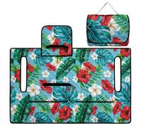 Wanyint Universal Golf Cart Seat Cover for 2-Seaters, Folds Like a Bag with Handle, 51.2x30.3 Inch Fit for EZGO/Club Car, 4-Pocket, Machine Washable, Hibiscus Plumeria Tropical Leaf