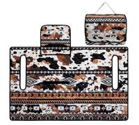 Wanyint Universal Golf Cart Seat Cover with Bag-Style Fold Design, Includes Carry Handle, Fits Most 2-Seaters, 51.2x30.3 Inch, Quilted Padding & 4 Front Pockets, Aztec Black Brown Cow Print