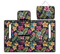 Wanyint Universal Golf Cart Seat Towel Blanket Covers for All Weather, Foldable Design with Handle, Compatible with EZGO, Club Car and More 2-Seat Golf Carts, Tropical Hibiscus Leaf Butterfly