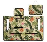 Wanyint Universal Golf Cart Seat Towel Blanket with 4 Front Pockets & Convenient Fold-Away Design, Fits for EZGO, Club Car and More 2 Person Seats, Vintage Tropical Floral Leaf