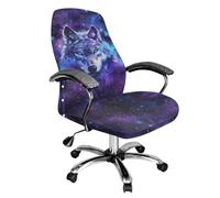 Wanyint Wolf Galaxy Butterfly Office Chair Cover Removable Rotating Boss Chair Cover for Armrest Chairs Removable Swivel Chair Slipcover Stretchy Spandex Fabric Cover, L