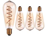 Wanym ST64 LED Spiral Filament, Edison Light Bulb 3W, E27 Screw Base, Amber Glass 2200K Retro Dimmable Decorative Lights Lamp Flexible Filament Bulb,2pcs