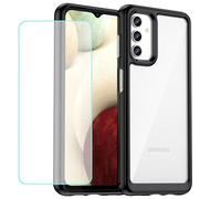 Wanyuexes Case for Galaxy A13 4G/5G, Samsung A04S SM-A136U Case with Tempered Glass Screen Protector, Crystal Clear Hard PC & Soft TPU Bumper, Shock-Absorbent, Black, Transparent