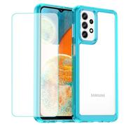 Wanyuexes Case for Galaxy A23 4G Case/Samsung A23 5G SM-A236U Case with Tempered Glass Screen Protector, Clear Hard PC Back & Soft TPU Bumper Protective Phone Cover for Samsung Galaxy A23 Crystal Blue