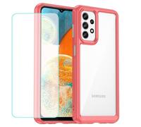 Wanyuexes Case for Galaxy A23 4G Case, Samsung A23 5G SM-A236U Case with Tempered Glass Screen Protector, Clear Hard PC Back & Soft TPU Bumper Protective Phone Cover for Samsung Galaxy A23 Crystal Red