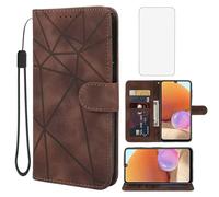 Wanyuexes Case for Galaxy A32 4G Case, Samsung A32 4G SM-A325F Wallet Case with Tempered Glass Screen Protector, Leather Flip Credit Card Holder Stand Phone Cover for Samsung Galaxy A32 4G Brown