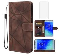 Wanyuexes Case for Galaxy J3 Star/Galaxy Sol 3/J3 Achieve/J3 Aura Wallet Case with Tempered Glass Screen Protector, Leather Flip Credit Card Holder Stand Phone Cover for Samsung Galaxy J3 2018 Brown