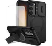 Wanyuexes Case for Galaxy S23 Case/for SamsungS23 SM-S911U with Tempered Glass Screen Protector, Camera Slide Cover & Kickstand, Compatible with MagSafe, Phone Cover for Samsung Galaxy S23 Black