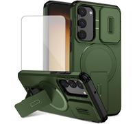 Wanyuexes Case for Galaxy S23 Case/for SamsungS23 SM-S911U with Tempered Glass Screen Protector, Camera Slide Cover & Kickstand, Compatible with MagSafe, Phone Cover for Samsung Galaxy S23 Green