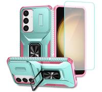 Wanyuexes Case for Galaxy S24 Case, Samsung S24 5G SM-S921U with Tempered Glass Screen Protector and Slide Camera Cover, Rotated Ring Car Mount Holder Shockproof Cover for Samsung Galaxy S24 PC Green